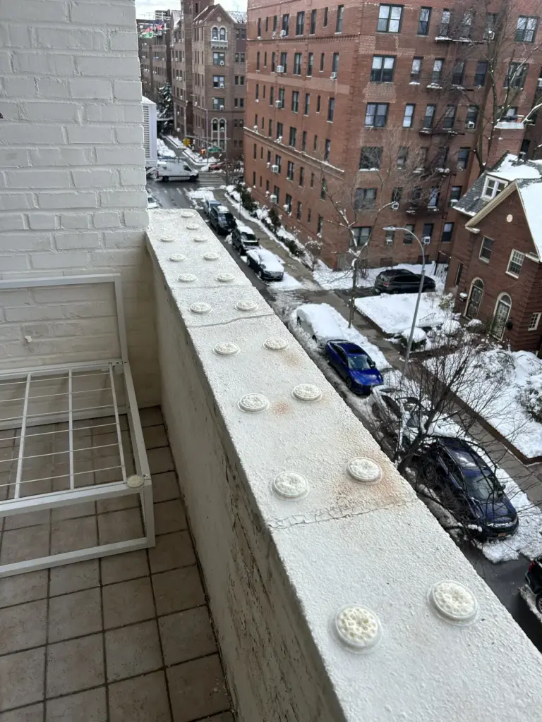 Optical bird gel deterrent installed along a ledge to discourage bird landing
