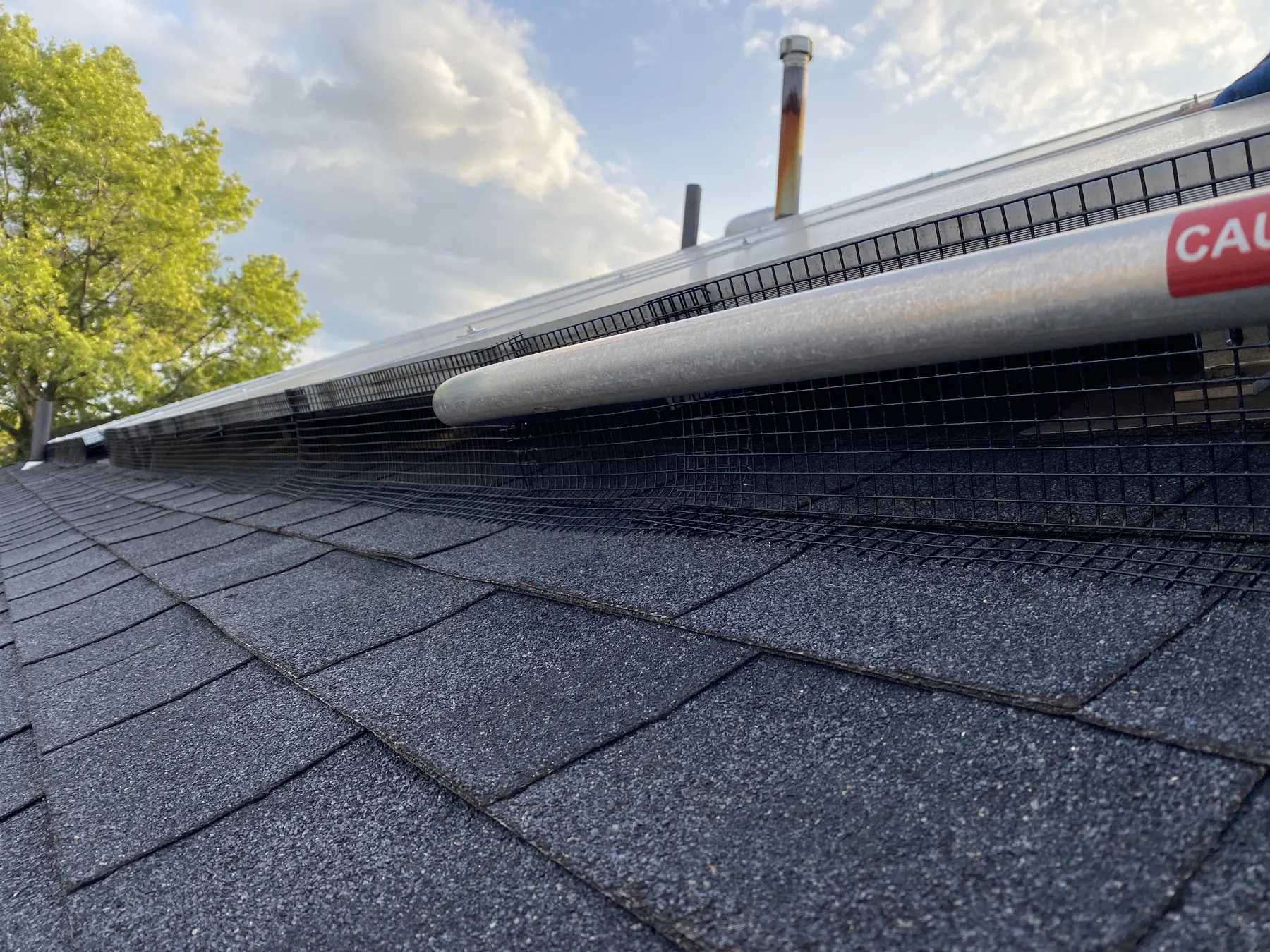 Bird-proofing mesh fitted along the edge of rooftop solar panels